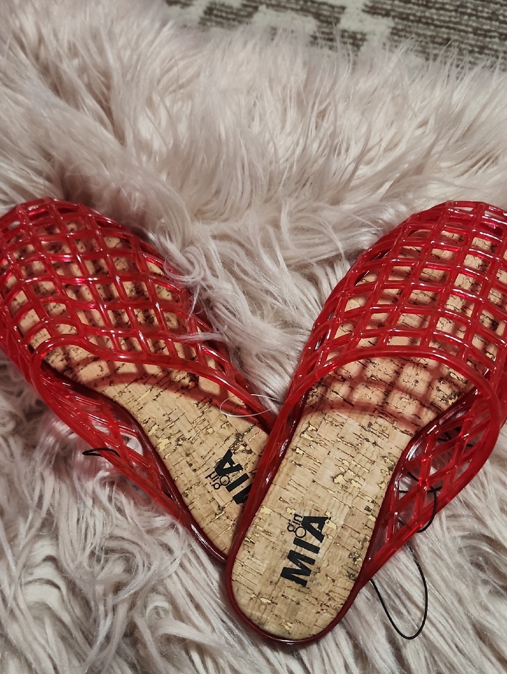 MIA Red Woven Slide Mules